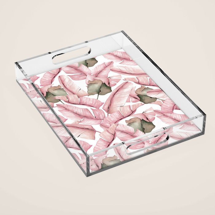 Tropical Banana Leaves, Watercolor Prints Acrylic Tray Gallery Image 1