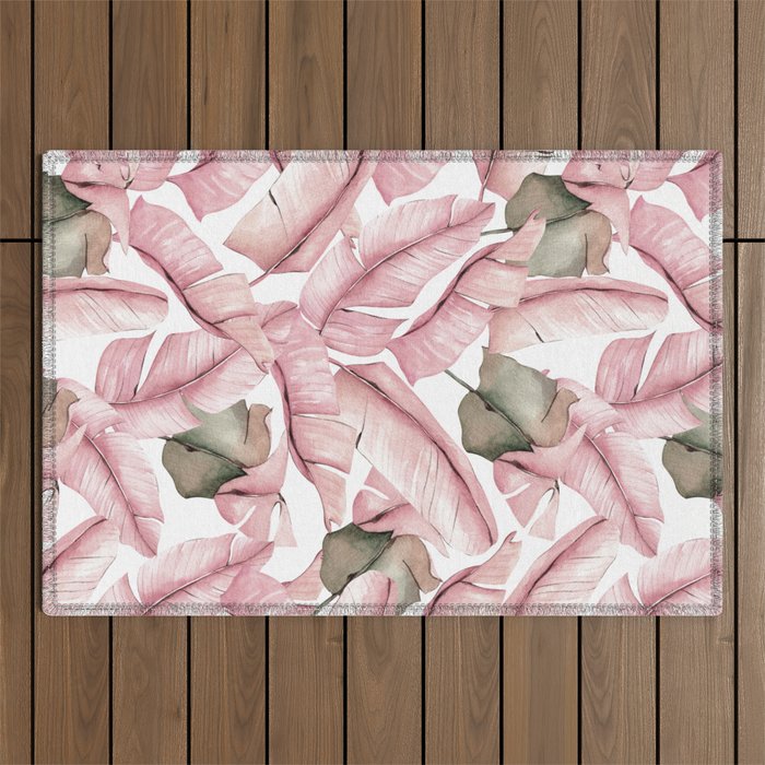 Tropical Banana Leaves, Watercolor Prints Outdoor Rug Gallery Image 1