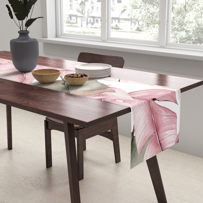 Tropical Banana Leaves, Watercolor Prints Table Runner Gallery Image 2
