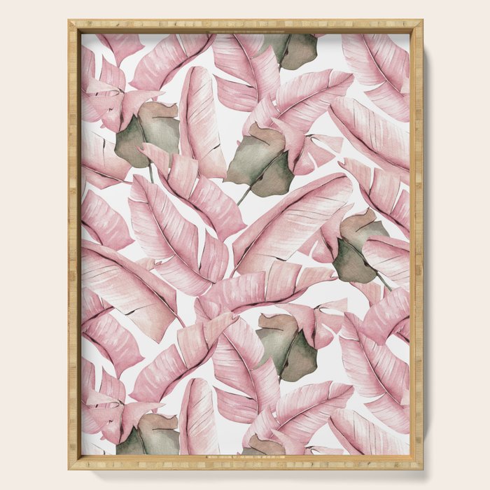 Tropical Banana Leaves, Watercolor Prints Serving Tray Gallery Image 1