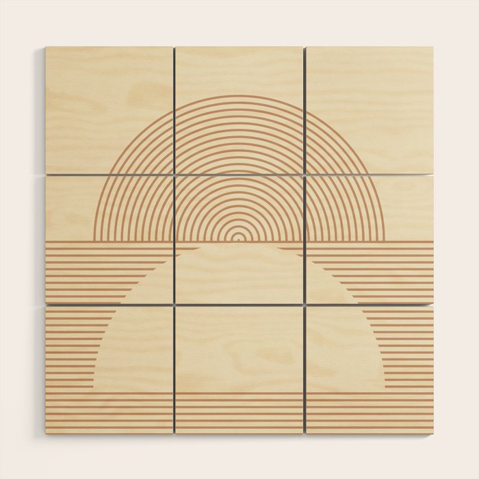 Geometric lines in Shades of Coffee and Latte 4 (Sunrise and Sunset) Wood Wall Art Gallery Image 1