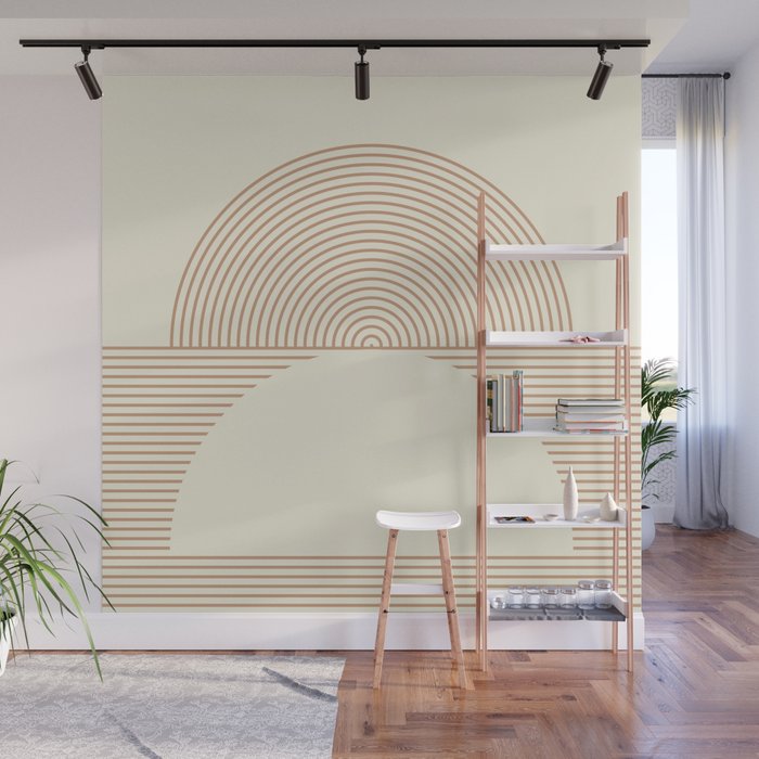 Geometric lines in Shades of Coffee and Latte 4 (Sunrise and Sunset) Wall Mural Gallery Image 1