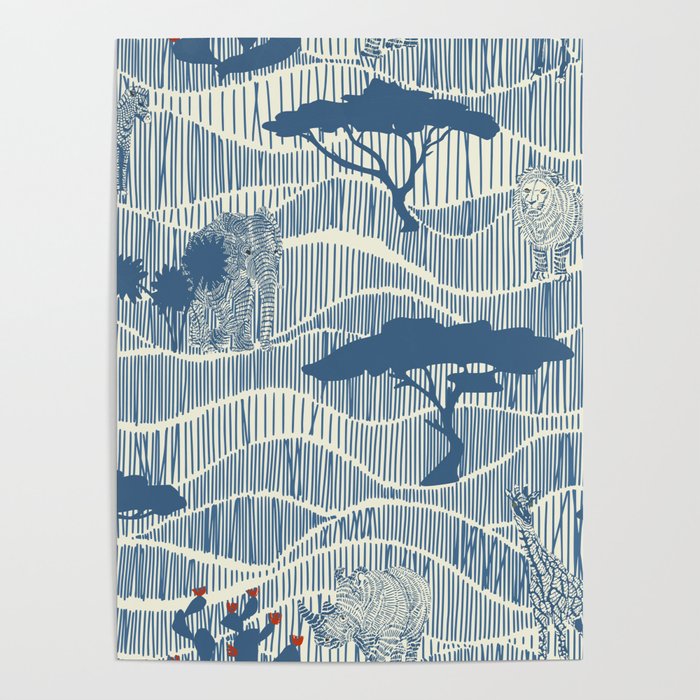 Wildlife Safari Savannah blue Poster Gallery Image 1