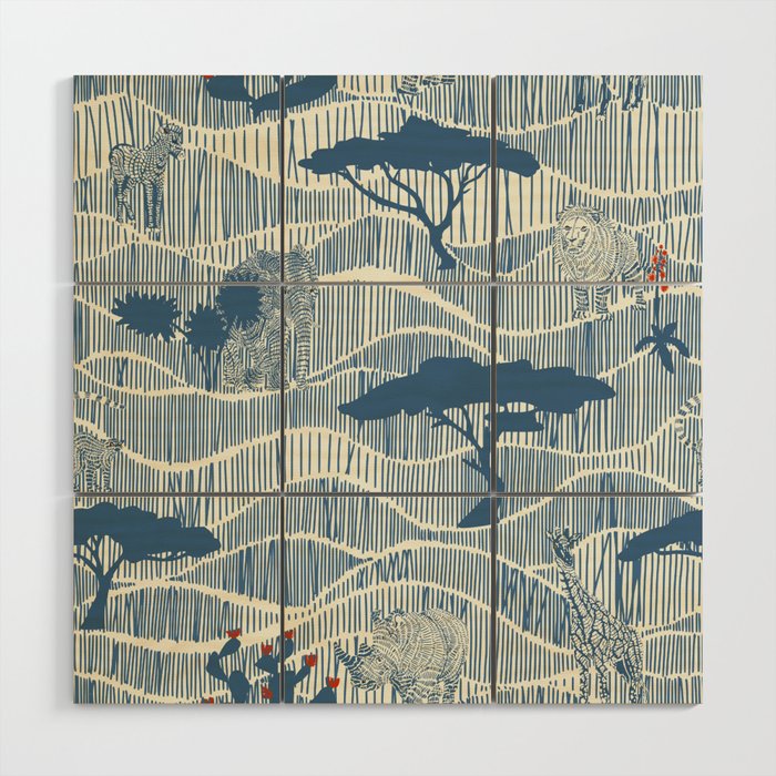 Wildlife Safari Savannah blue Wood Wall Art Gallery Image 1