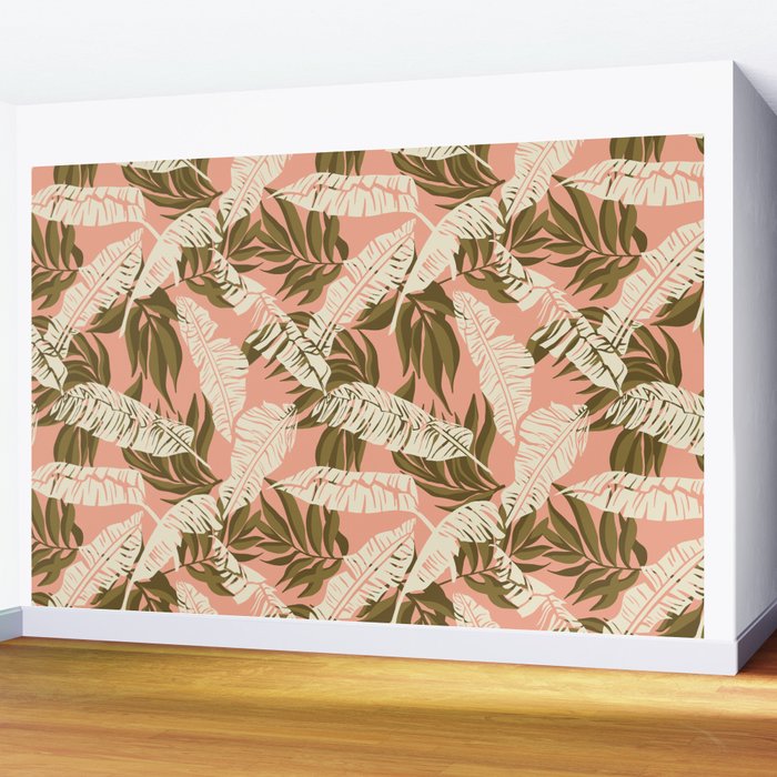 Jungle Leaf Coral Pink Wall Mural Gallery Image 2