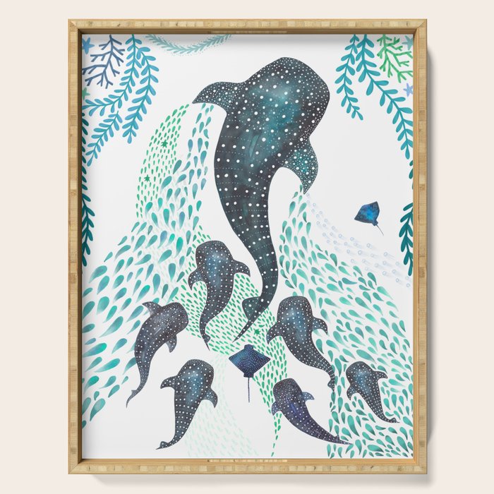 Whale Shark Pod Voyage Ocean Print Serving Tray Gallery Image 1