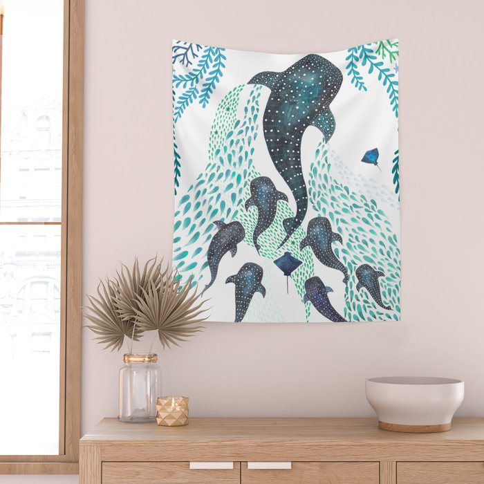 Whale Shark Pod Voyage Ocean Print Wall Tapestry Gallery Image 2