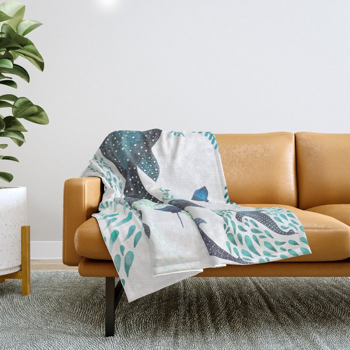 Whale Shark Pod Voyage Ocean Print Throw Blanket Gallery Image 1