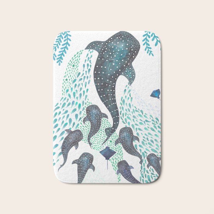 Whale Shark Pod Voyage Ocean Print Bath Mat Gallery Image 1