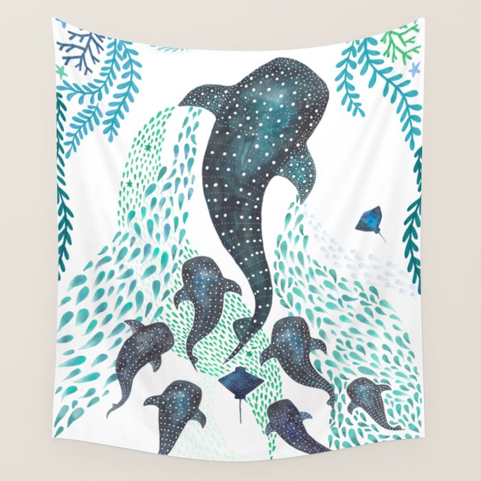 Whale Shark Pod Voyage Ocean Print Wall Tapestry Gallery Image 4