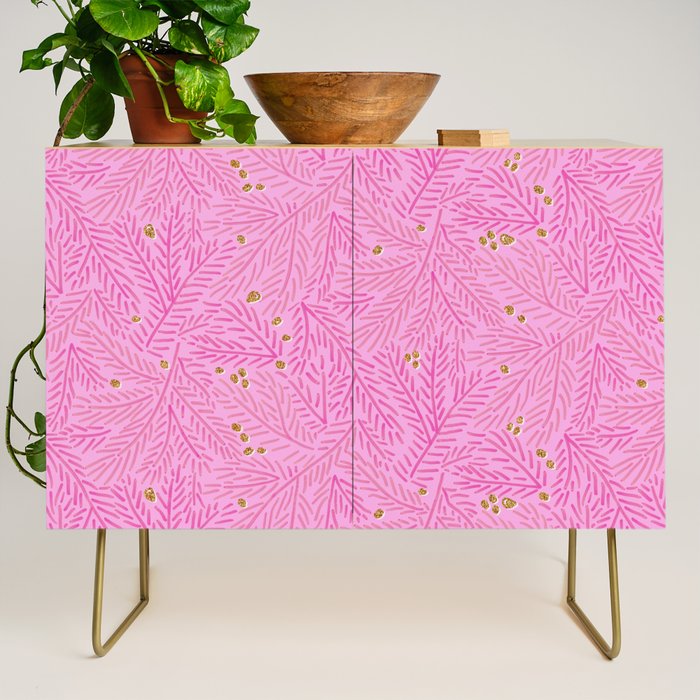 Winter Berries & Pine Branches in Pink & Gold Credenza Gallery Image 1
