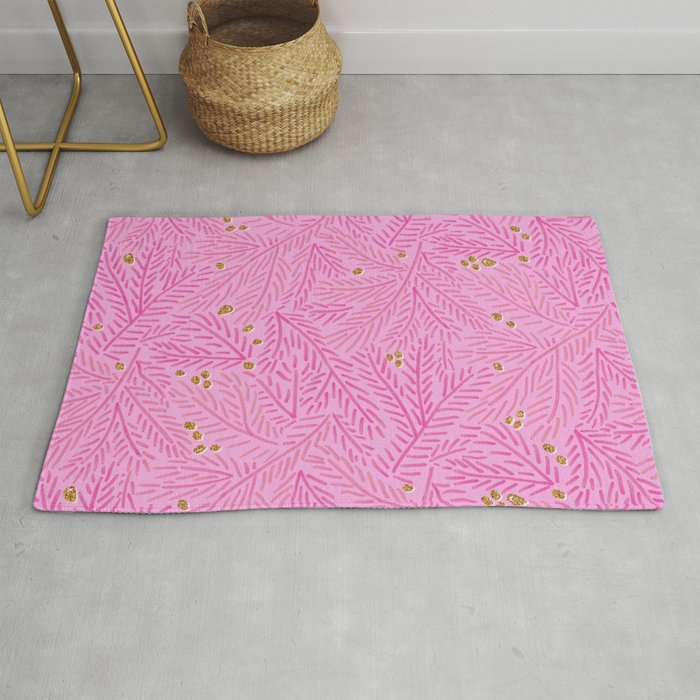 Winter Berries & Pine Branches in Pink & Gold Rug Gallery Image 1