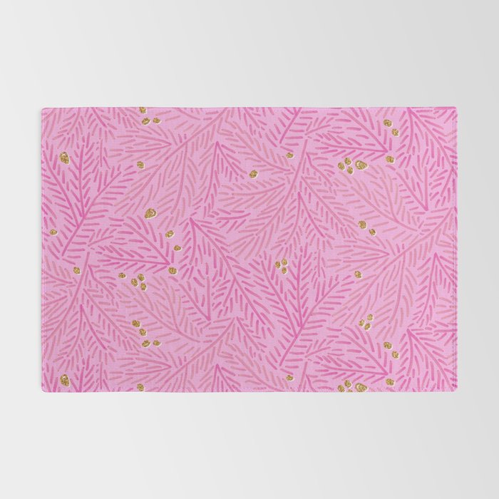 Winter Berries & Pine Branches in Pink & Gold Rug Gallery Image 2