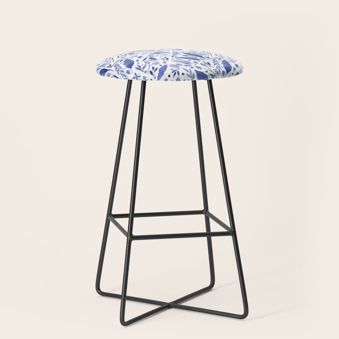 Delft Blue Floral Chinoiserie Foliage_Bloomartgallery Stool Gallery Image 1