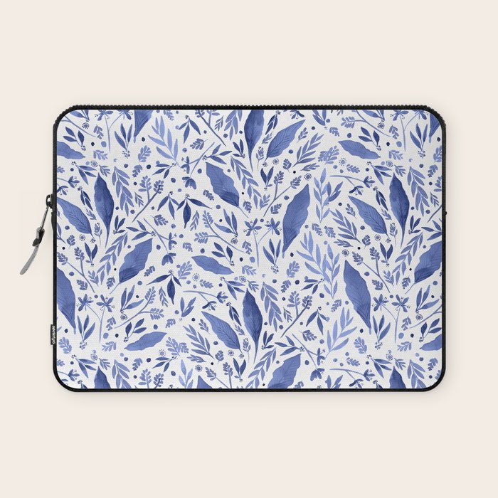 Delft Blue Floral Chinoiserie Foliage_Bloomartgallery Laptop Sleeve Gallery Image 1