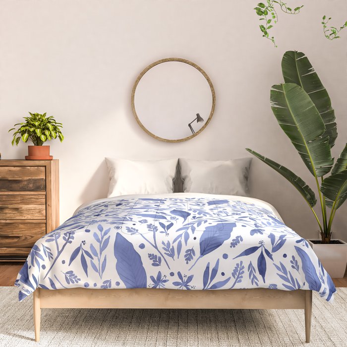 Delft Blue Floral Chinoiserie Foliage_Bloomartgallery Comforter Gallery Image 3