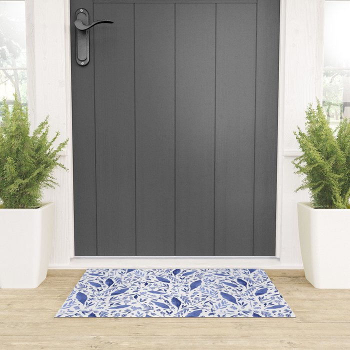 Delft Blue Floral Chinoiserie Foliage_Bloomartgallery Welcome Mat Gallery Image 3