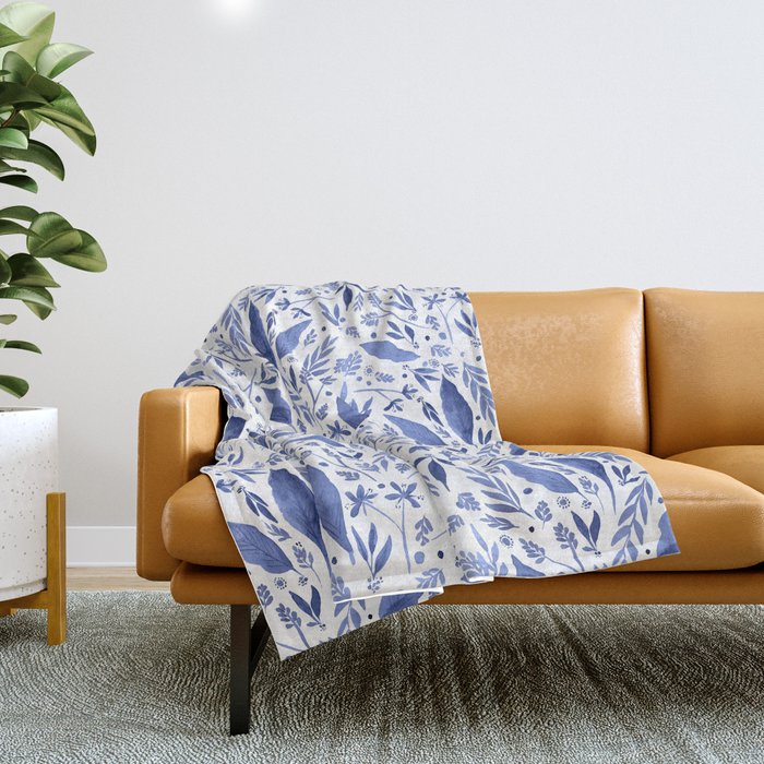 Delft Blue Floral Chinoiserie Foliage_Bloomartgallery Throw Blanket Gallery Image 1