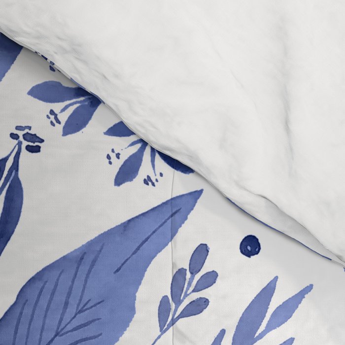 Delft Blue Floral Chinoiserie Foliage_Bloomartgallery Comforter Gallery Image 4