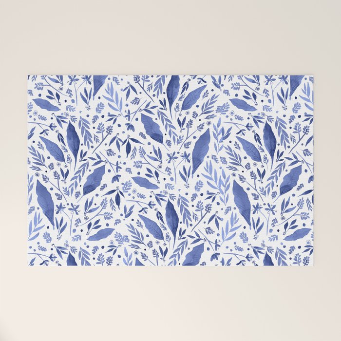 Delft Blue Floral Chinoiserie Foliage_Bloomartgallery Welcome Mat Gallery Image 1