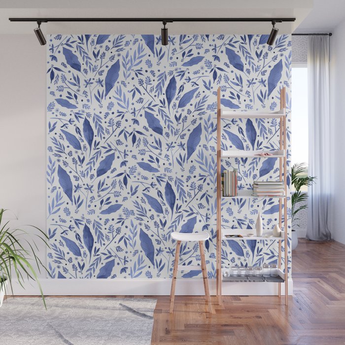 Delft Blue Floral Chinoiserie Foliage_Bloomartgallery Wall Mural Gallery Image 1