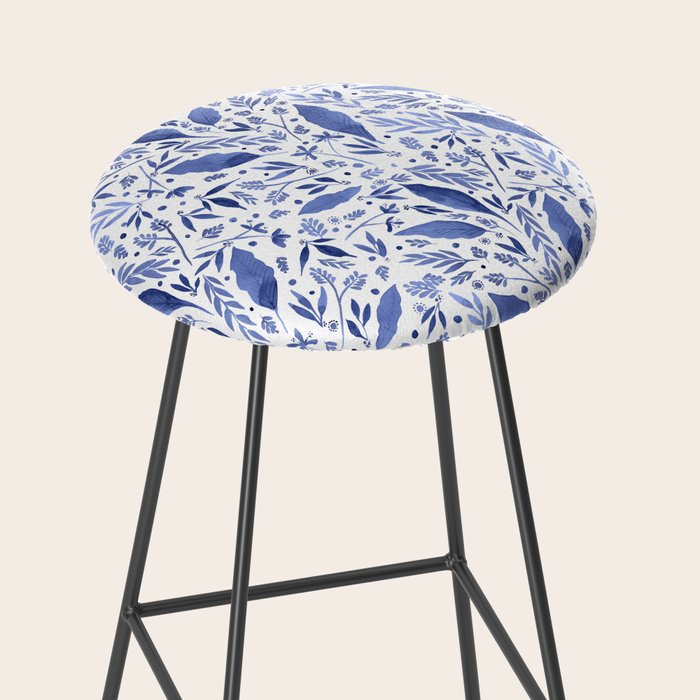 Delft Blue Floral Chinoiserie Foliage_Bloomartgallery Stool Gallery Image 2