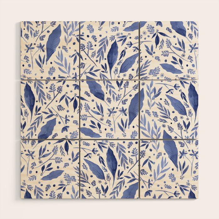 Delft Blue Floral Chinoiserie Foliage_Bloomartgallery Wood Wall Art Gallery Image 1