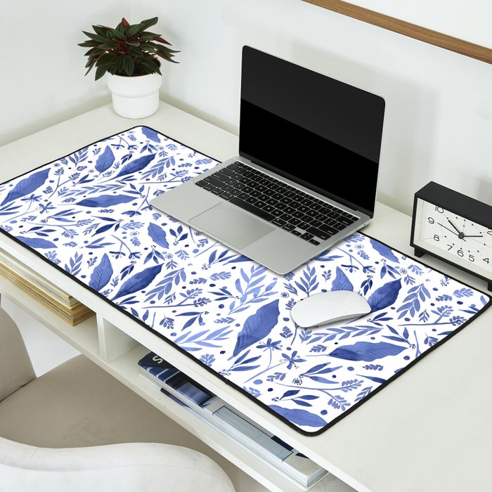 Delft Blue Floral Chinoiserie Foliage_Bloomartgallery Desk Mat Gallery Image 2