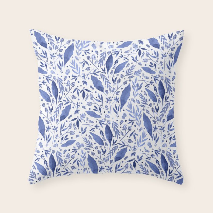 Delft Blue Floral Chinoiserie Foliage_Bloomartgallery Throw Pillow Gallery Image 6