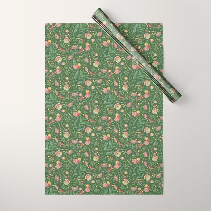 Swedish Floral - Green Wrapping Paper Gallery Image 1