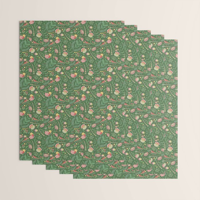 Swedish Floral - Green Wrapping Paper Gallery Image 3