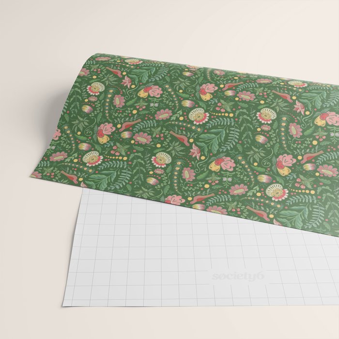 Swedish Floral - Green Wrapping Paper Gallery Image 2