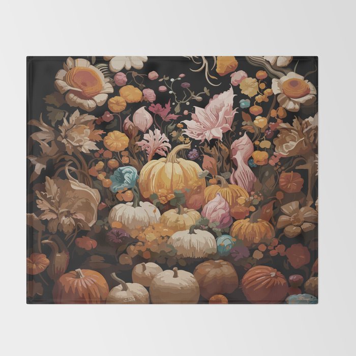 Patchwork of Autumn Pumpkin Art Throw Blanket Gallery Image 2