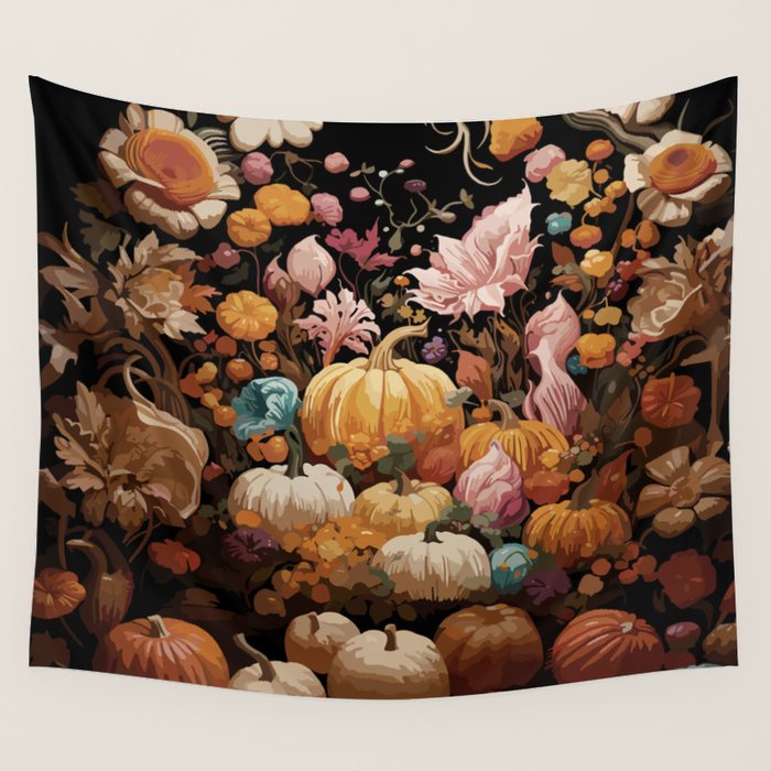 Patchwork of Autumn Pumpkin Art Wall Tapestry Gallery Image 4