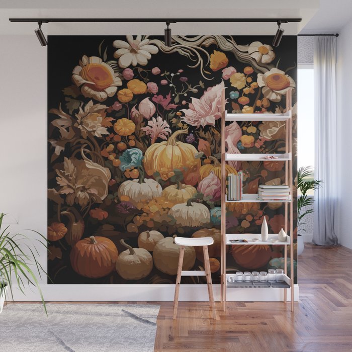 Patchwork of Autumn Pumpkin Art Wall Mural Gallery Image 1