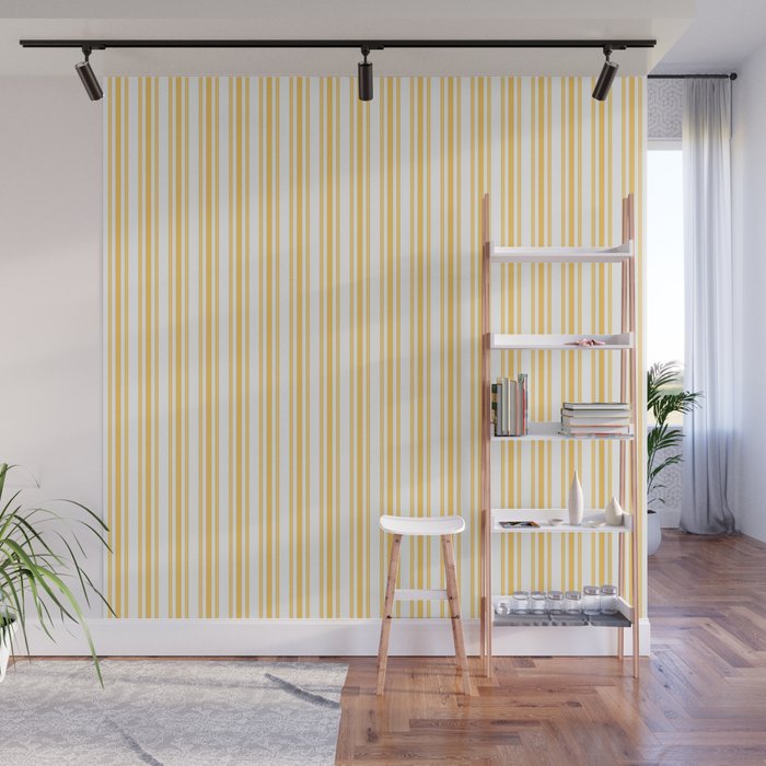 Trendy Large Yellow Butter French Mattress Ticking Double Stripes Wall Mural Gallery Image 1