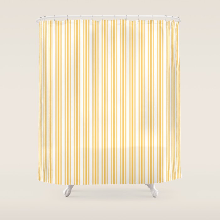 Trendy Large Yellow Butter French Mattress Ticking Double Stripes Shower Curtain Gallery Image 1