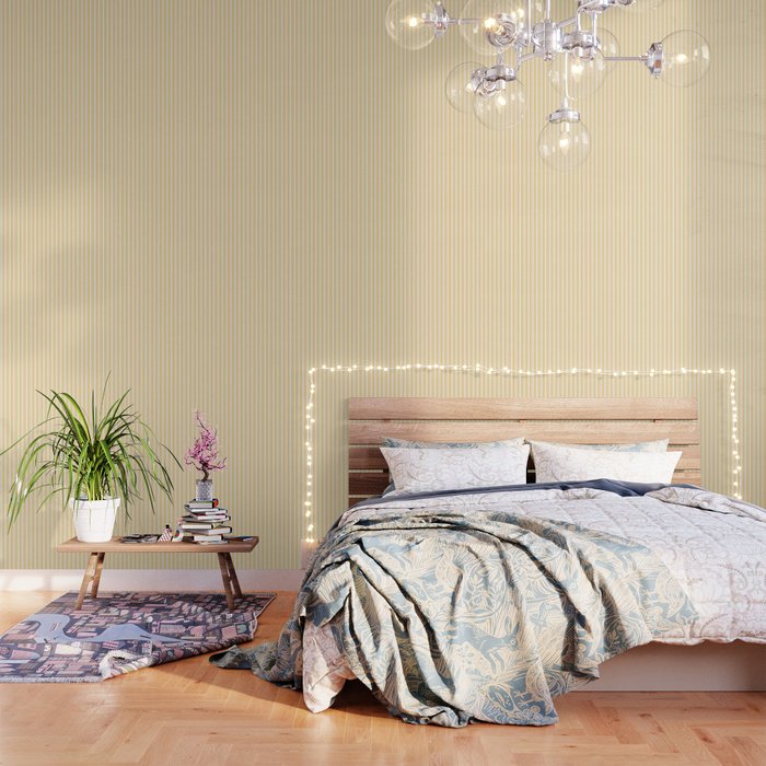 Trendy Large Yellow Butter French Mattress Ticking Double Stripes Wallpaper Gallery Image 3