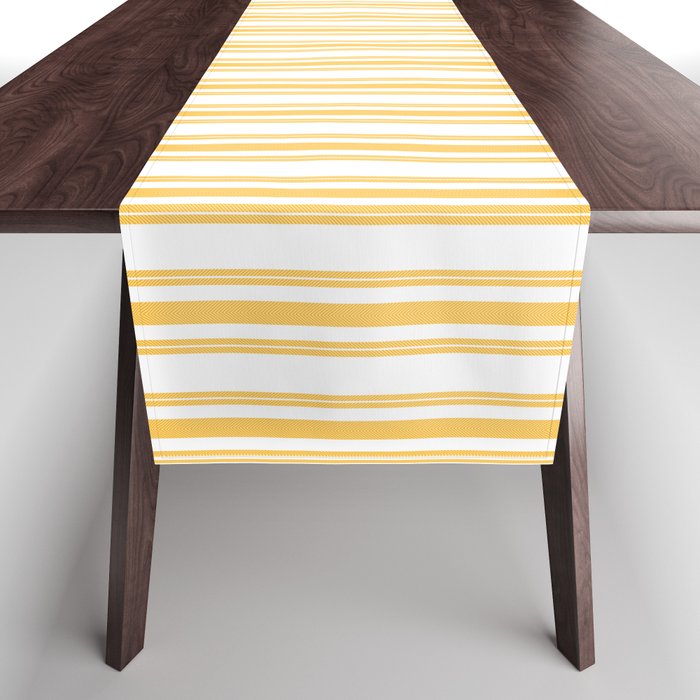 Trendy Large Yellow Butter French Mattress Ticking Double Stripes Table Runner Gallery Image 1