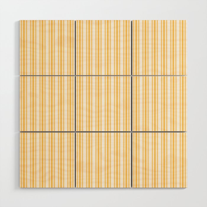 Trendy Large Yellow Butter French Mattress Ticking Double Stripes Wood Wall Art Gallery Image 1