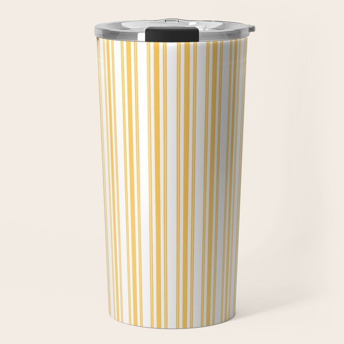 Trendy Large Yellow Butter French Mattress Ticking Double Stripes Travel Mug Gallery Image 1