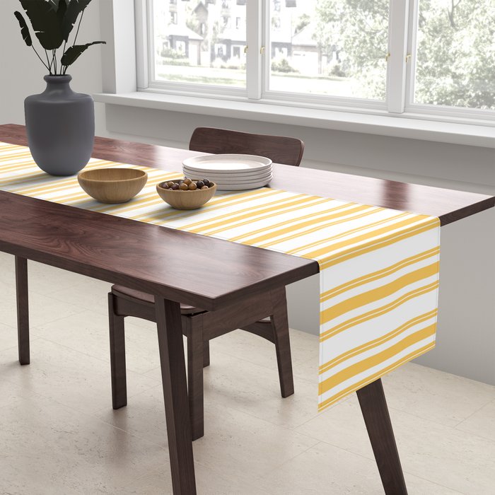 Trendy Large Yellow Butter French Mattress Ticking Double Stripes Table Runner Gallery Image 2
