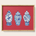 GINGER JAR TRIO ON RED Serving Tray Gallery Image 1