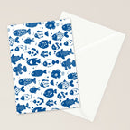 Blue Fish Pattern Minimal Coastal Ocean Stationery Card Gallery Image 2