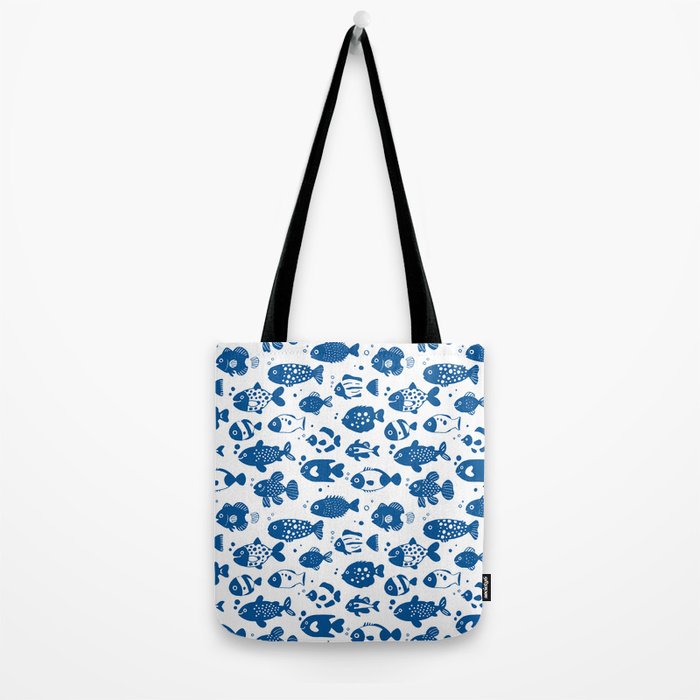 Blue Fish Pattern Minimal Coastal Ocean Tote Bag Gallery Image 2