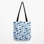 Blue Fish Pattern Minimal Coastal Ocean Tote Bag Gallery Image 2