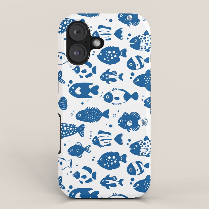 Blue Fish Pattern Minimal Coastal Ocean iPhone Case Gallery Image 1