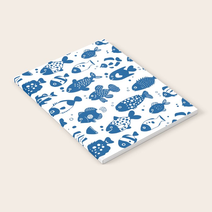 Blue Fish Pattern Minimal Coastal Ocean Notebook Gallery Image 1