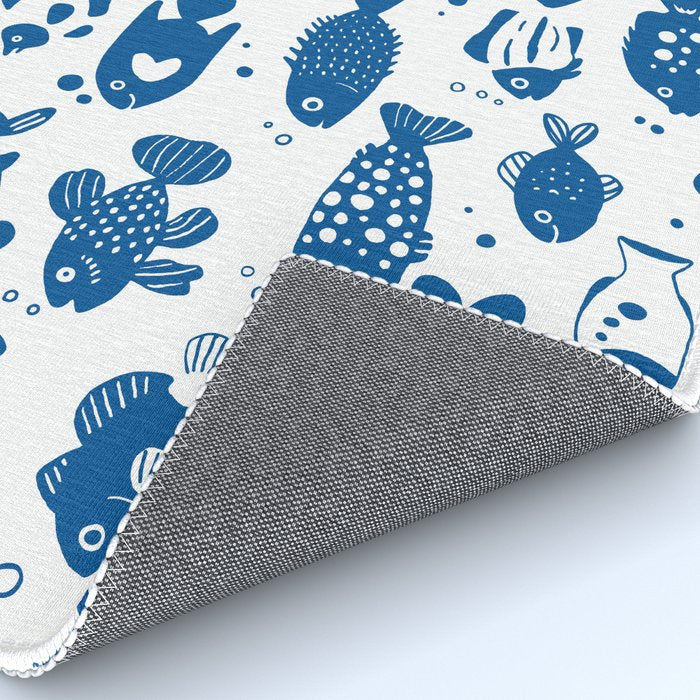 Blue Fish Pattern Minimal Coastal Ocean Rug Gallery Image 4