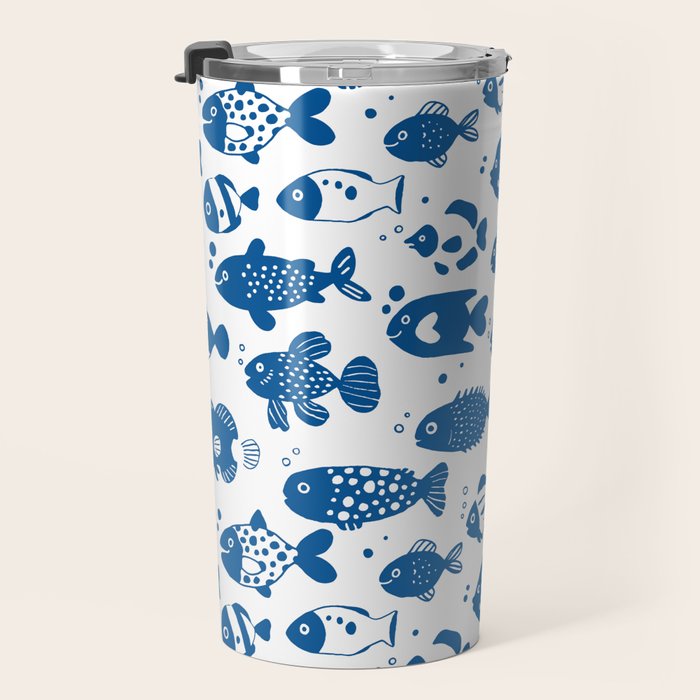 Blue Fish Pattern Minimal Coastal Ocean Travel Mug Gallery Image 3